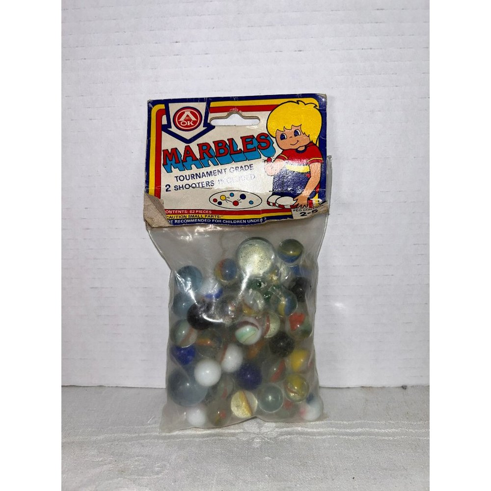 Vintage Arkin A-OK New Deadstock Tournament Grade Glass Marbles Original Package